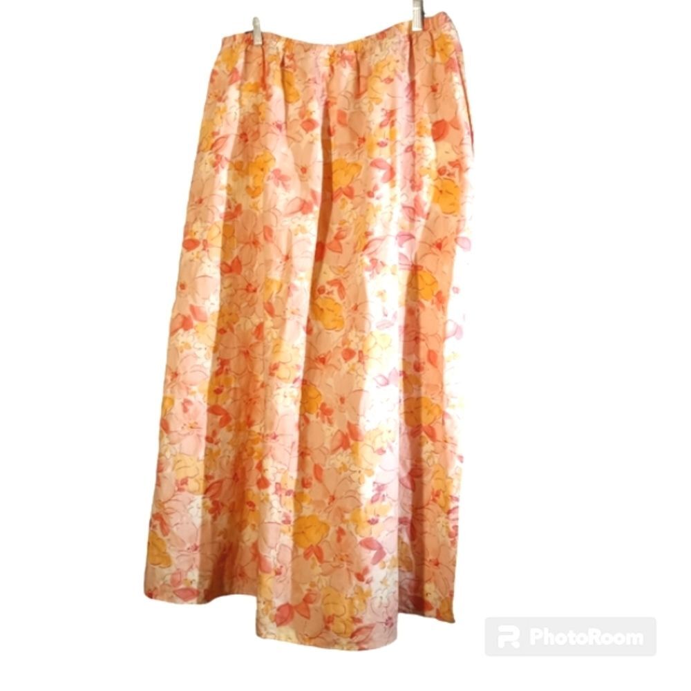 Pink Ditzy Floral Linen Cotton Elastic Waist Pocketed Maxi Plus Size Skirt… - Picture 2 of 9